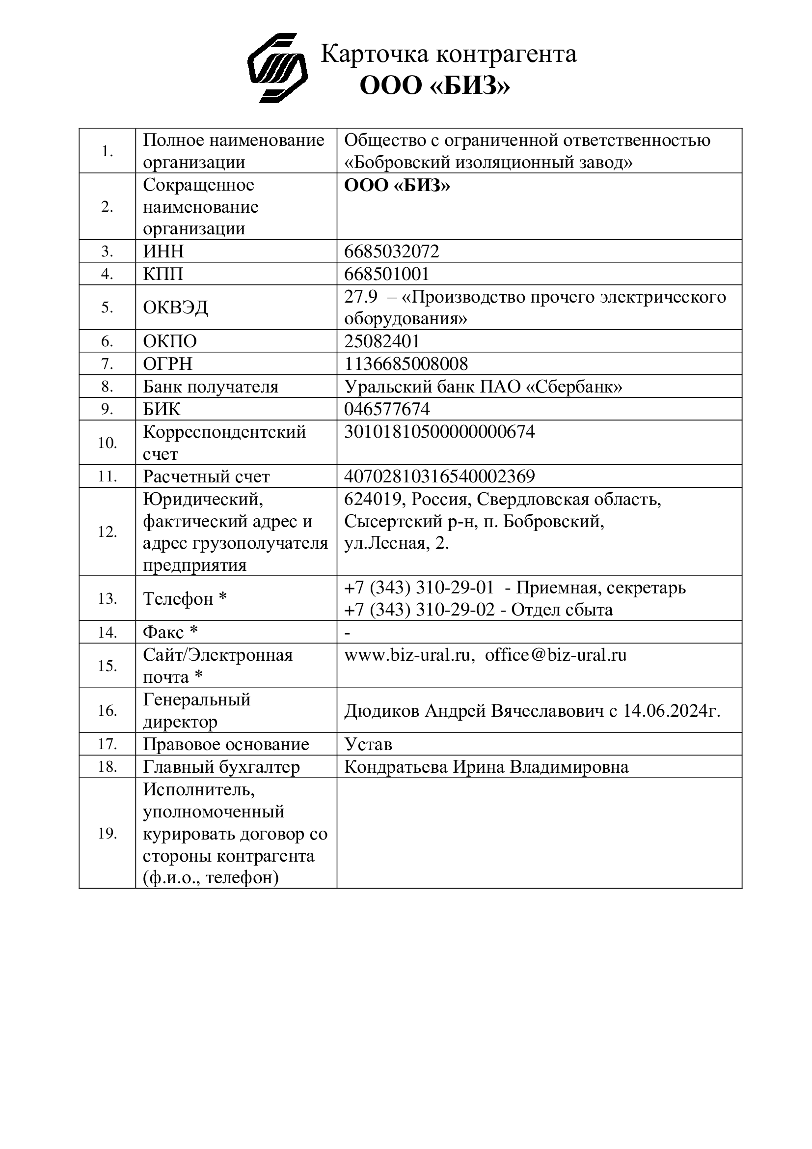 Карточка контрагента